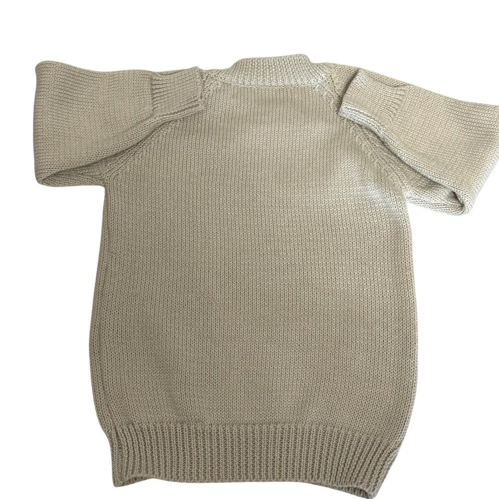 Lamgool Kids Beige Knit Floral‎ Embroidered Sweater Shoulder Buttons Long Sleeve